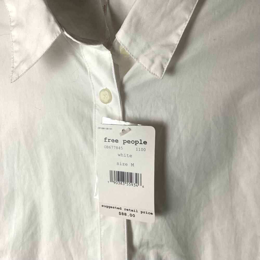 Crisp White Button-Down Shirt white Blouse  cinched sleeves - Picture 7 of 10
